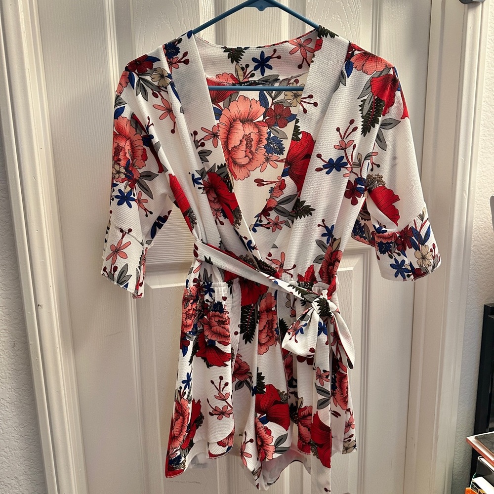 Haute Rogue Floral Romper with Belt, small
